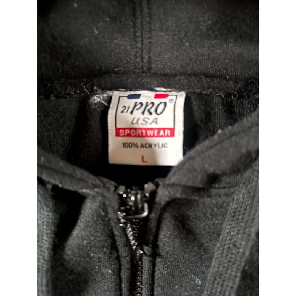 21 Pro Usa Sportswear Hoodie Men Large Black Animal Embroidered Pockets Full Zip - Picture 3 of 8